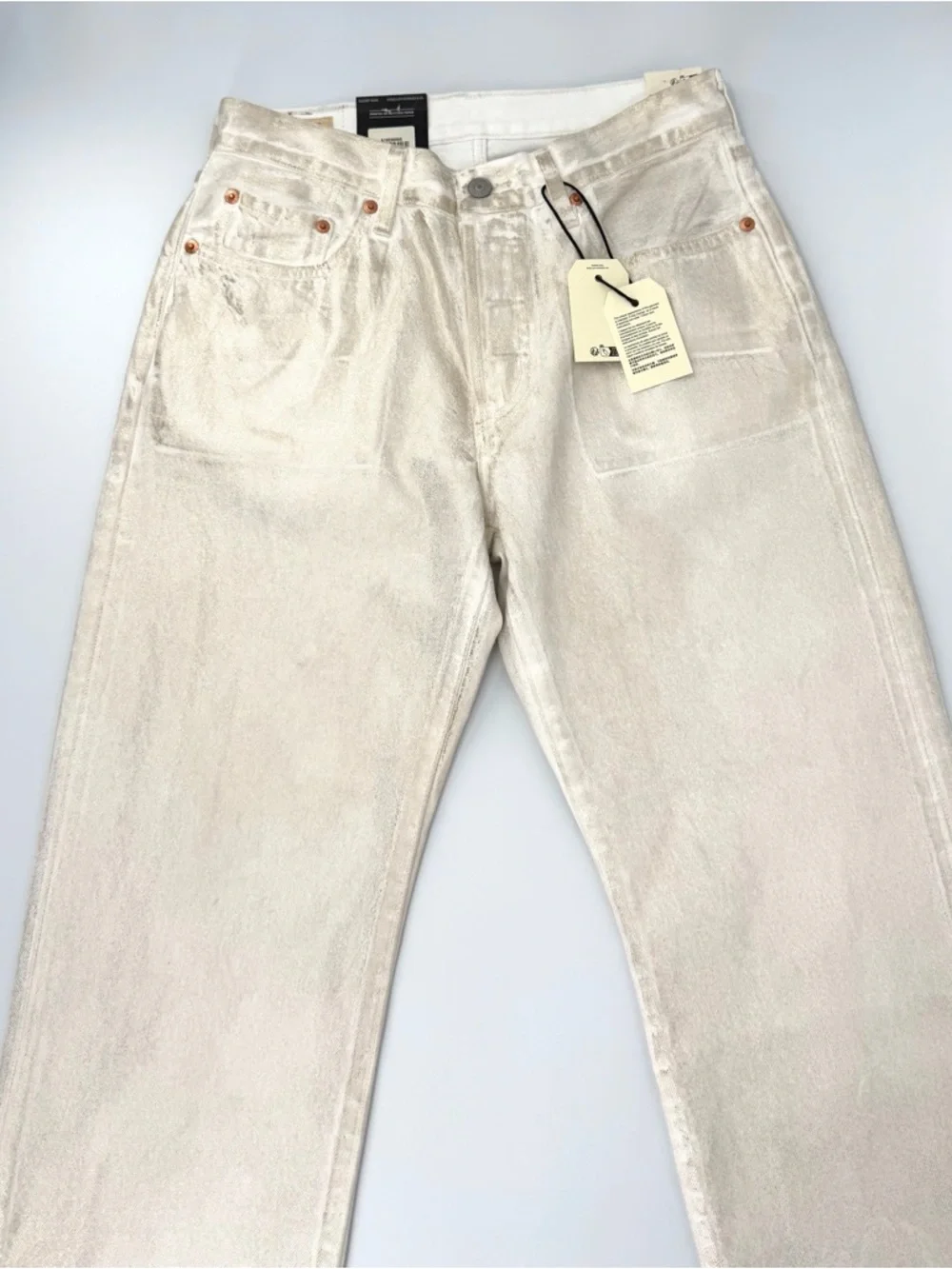 Levi's 501 90s Straight Leg Jeans in Metallic Off-White - Picture 13 of 15